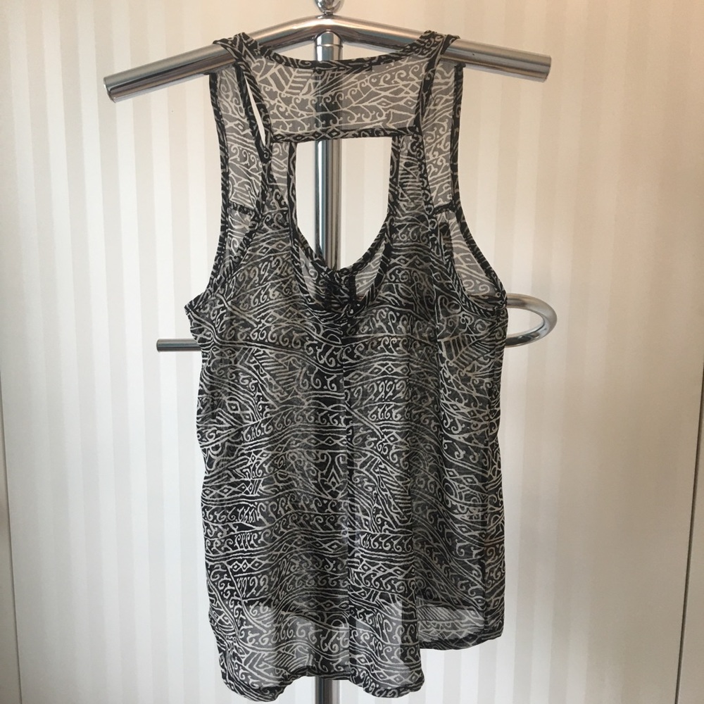 Brandy Melville black/white sheer mesh design tank Size M - Picture 2 of 5